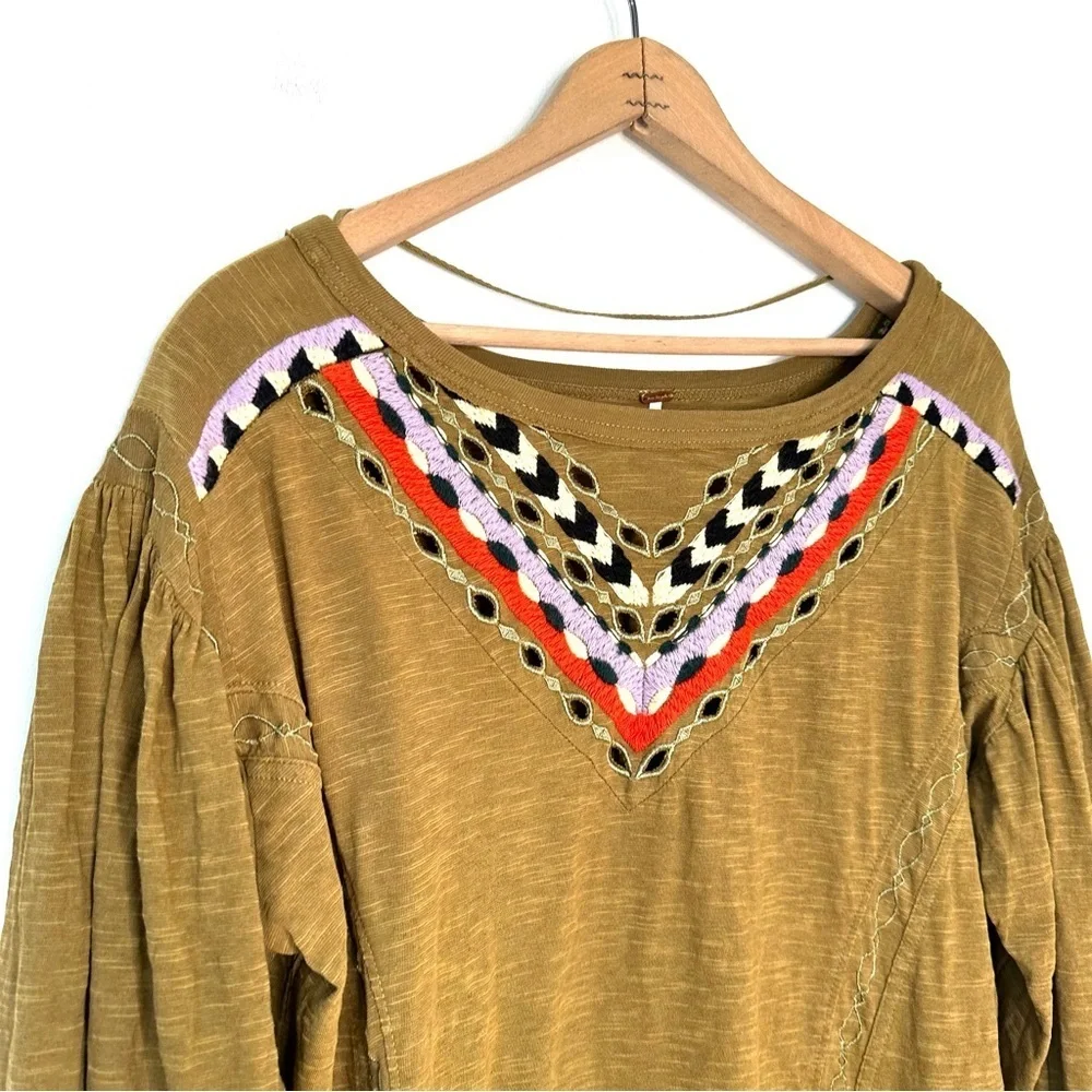 Free People | Hand Me Down Embroidered Top Moss Green Size Large